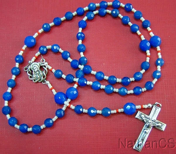 Catholic Rosary Gebetskette Faceted Blue Agate & Sterling Silver