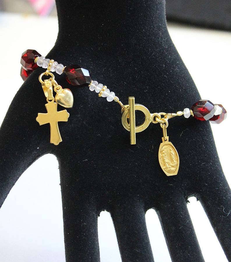 Catholic Rosary Bracelet Rare Diamond 1930's Cherry Bakelite & Vermeil- TESTED XXR
