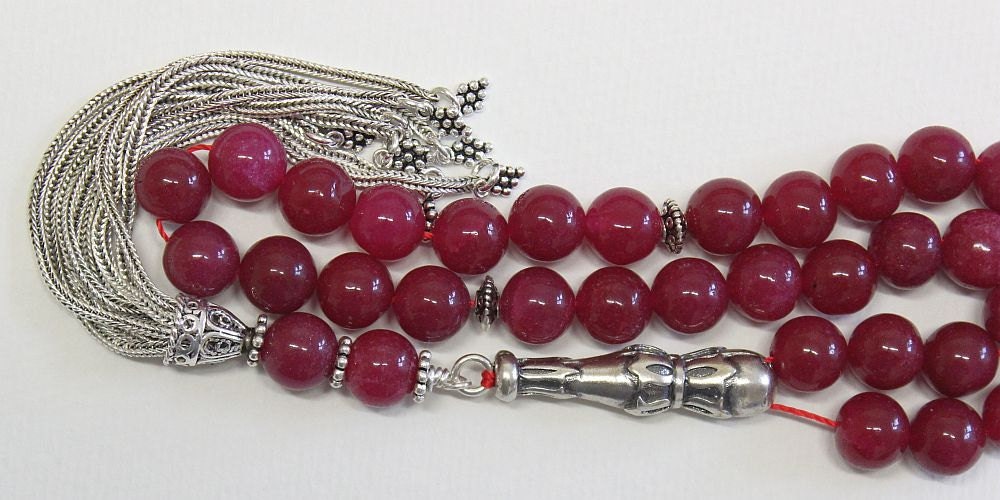 Luxury Prayer Beads Tesbih Thailand Rubies and Sterling Silver - Top Quality - XXR Collector's