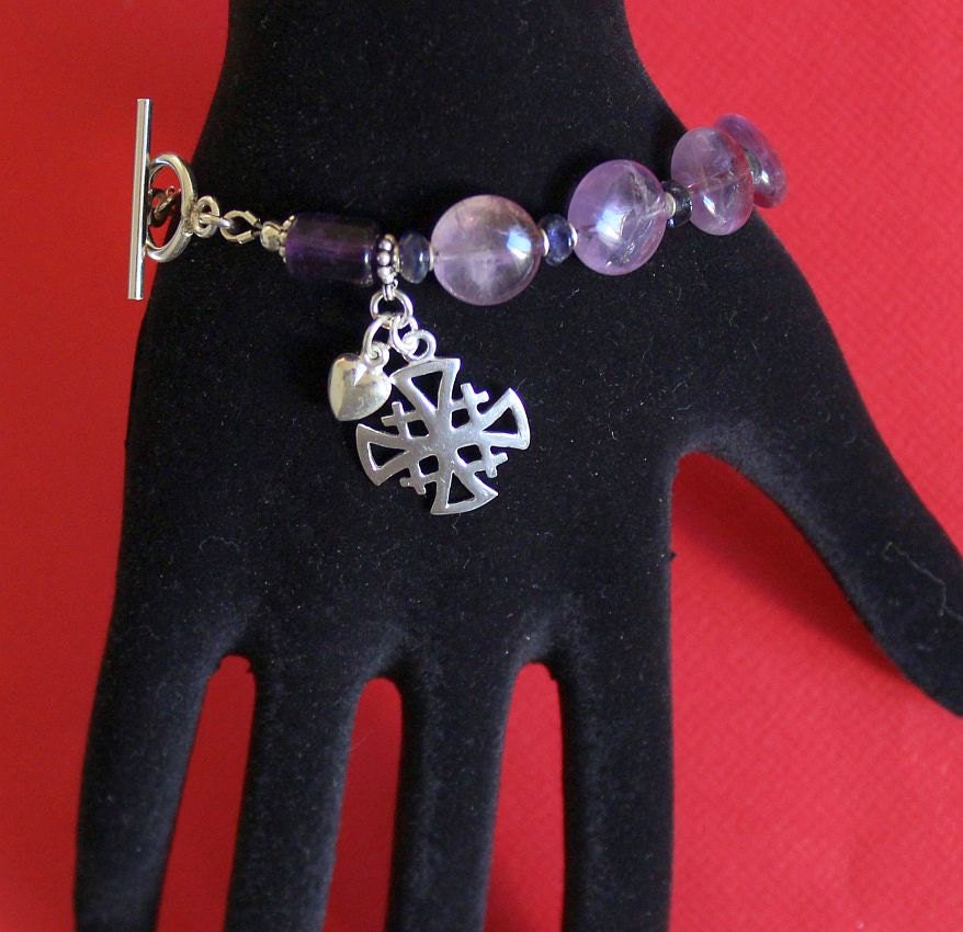 Catholic Rosary Bracelet Coin Amethyst Beads Sapphire & Sterling Silver