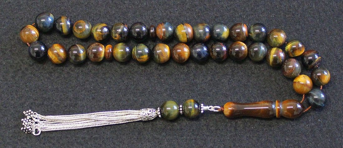 Luxury Prayer Beads Tesbih Hawk Eye and Sterling Top Quality - Collector's item