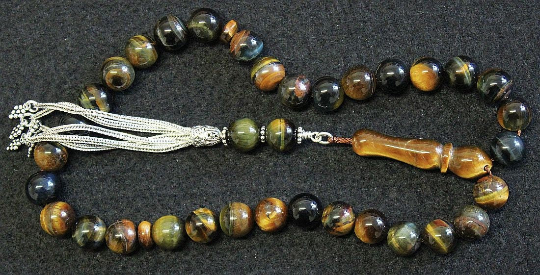 Luxury Prayer Beads Tesbih Hawk Eye and Sterling Top Quality - Collector's item