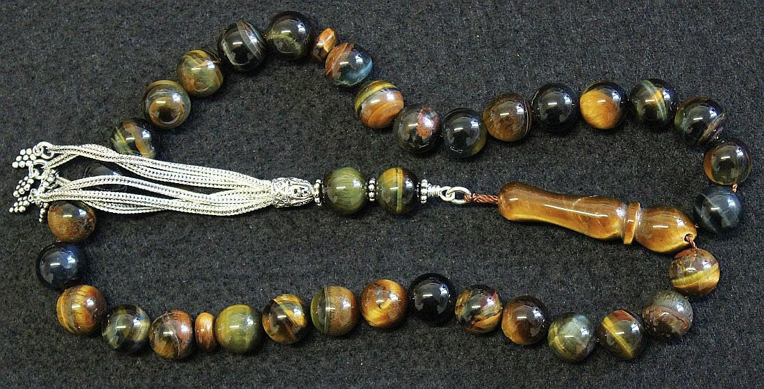 Luxury Hawk Eye Prayer Beads: Sterling Silver Tassel, Collector's Tesbih