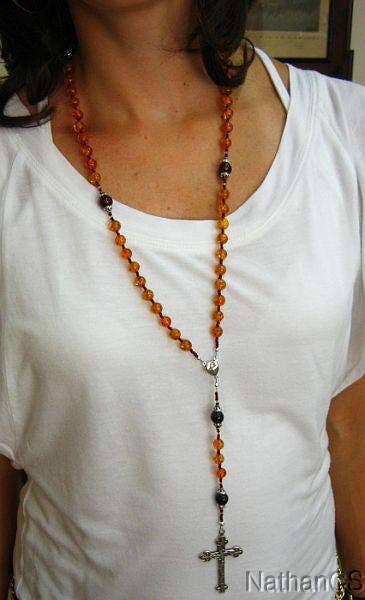 Important Catholic Rosary Prayer Beads Gebestkette Genuine Baltic Cognac Amber & Sterling Silver - Wearable