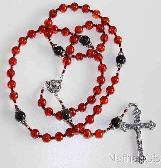 Important Catholic Rosary Prayer Beads Gebestkette Genuine Baltic Cognac Amber & Sterling Silver - Wearable