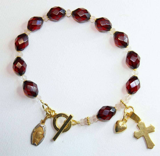 Catholic Rosary Bracelet Rare Diamond 1930's Cherry Bakelite & Vermeil- TESTED XXR