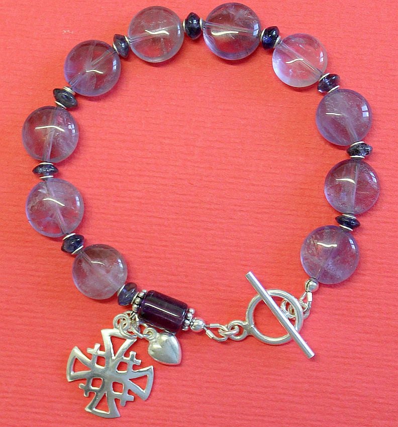 Catholic Rosary Bracelet Coin Amethyst Beads Sapphire & Sterling Silver