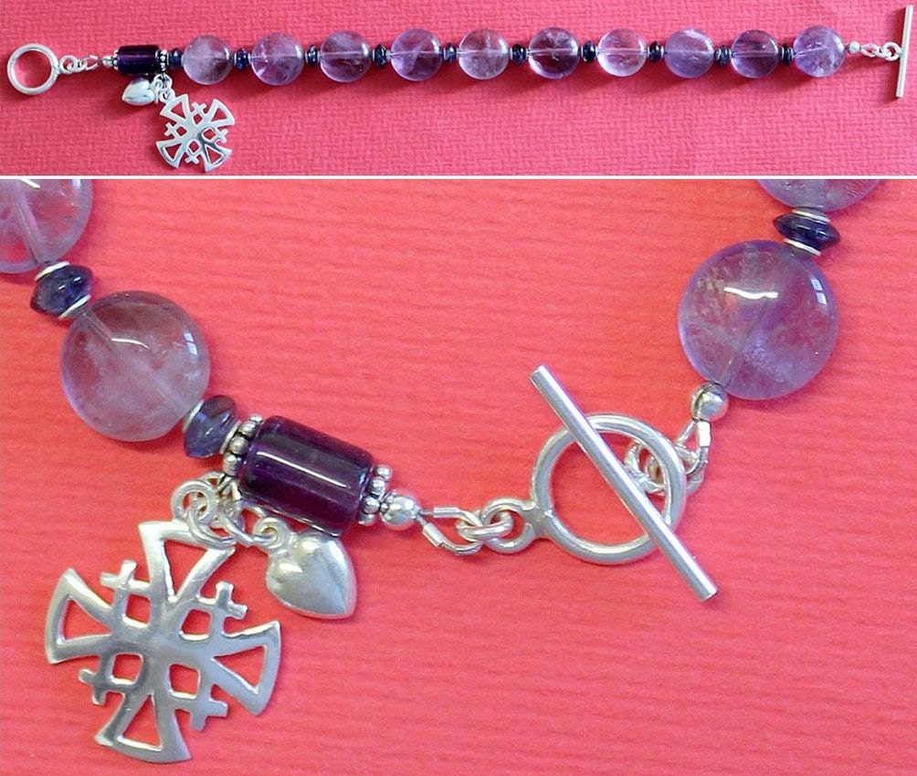 Catholic Rosary Bracelet Coin Amethyst Beads Sapphire & Sterling Silver