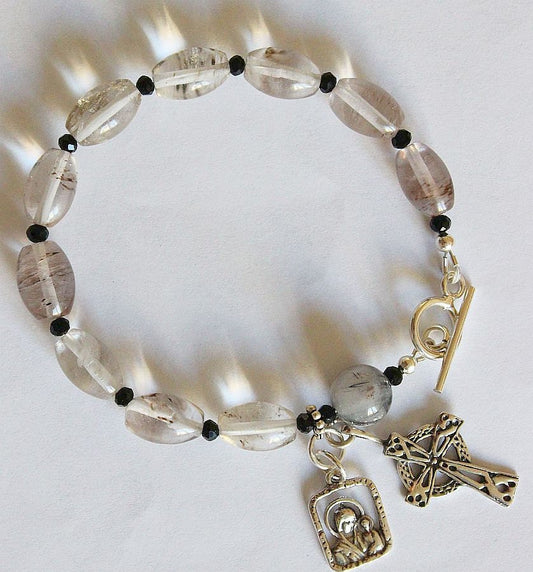 Catholic Rosary Bracelet Rosenkranz in Smoky Quartz & Sterling Silver