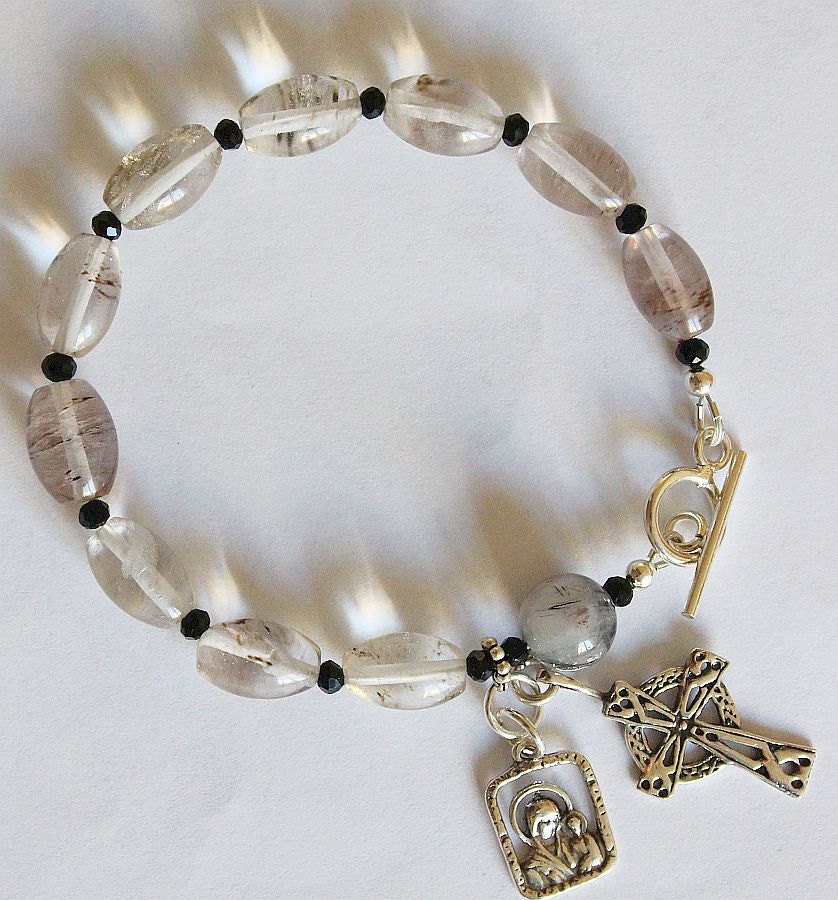 Catholic Rosary Bracelet Rosenkranz in Smoky Quartz & Sterling Silver