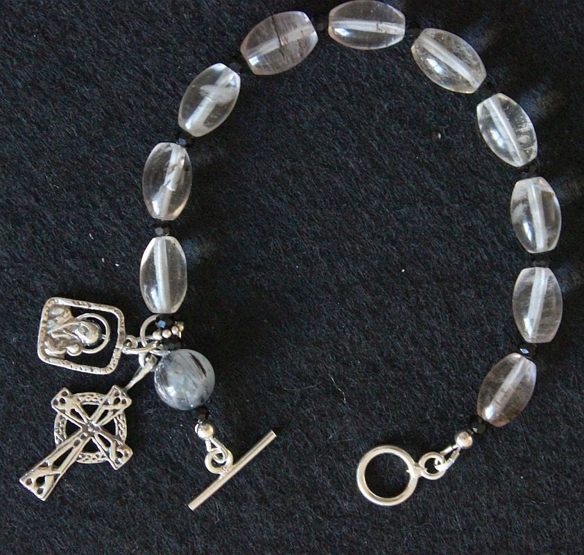 Catholic Rosary Bracelet Rosenkranz in Smoky Quartz & Sterling Silver