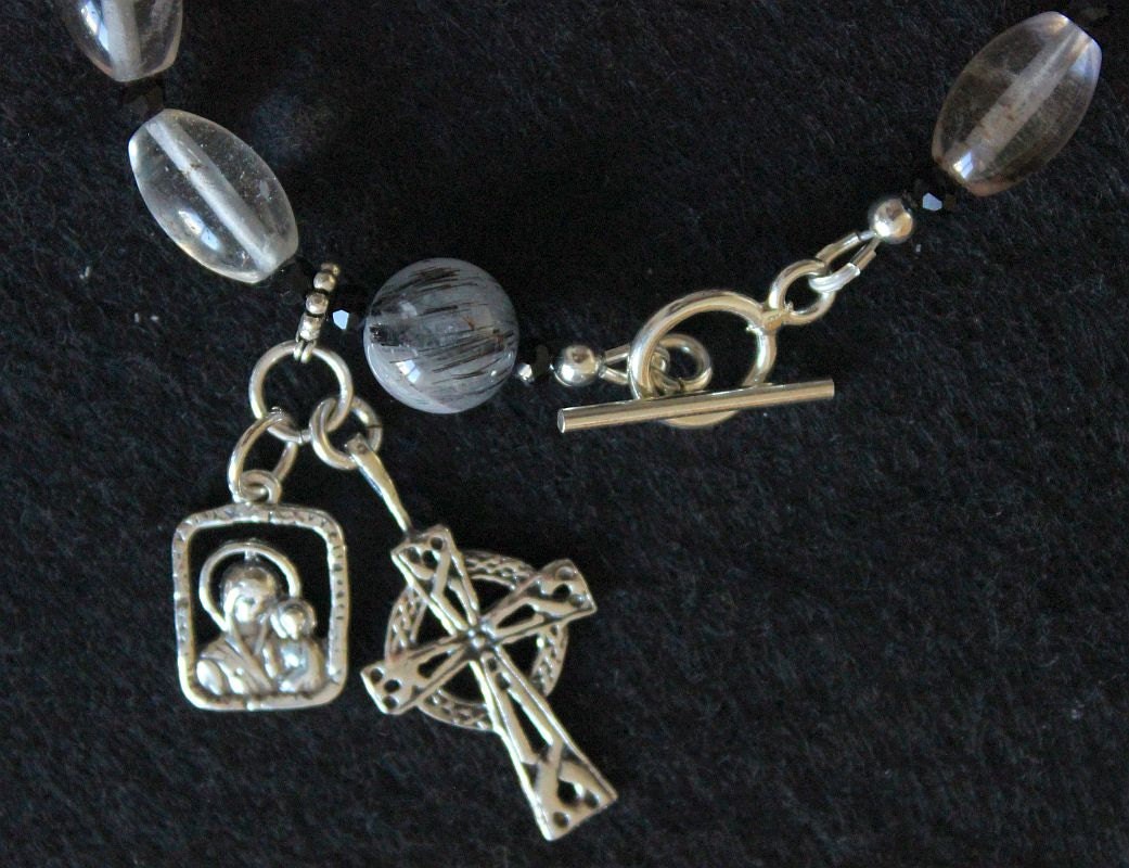 Catholic Rosary Bracelet Rosenkranz in Smoky Quartz & Sterling Silver