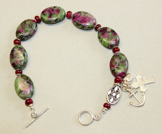 Anglican Episcopal Rosary Bracelet: Ruby Zoisite, Ruby & Sterling Silver - rare