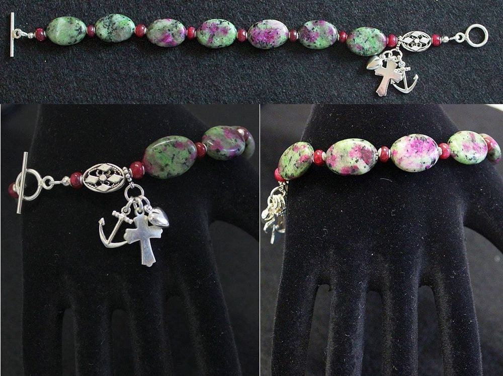 Anglican Episcopal Rosary Bracelet: Ruby Zoisite, Ruby & Sterling Silver - rare