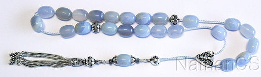 Greek Komboloi Barrel Aquamarine & heavy Sterling Silver - Rare, collectible