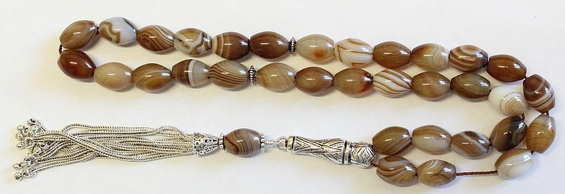 Luxury Prayer Beads Tesbih AA Botswana Agate & Sterling Silver - Top Quality - Collector's