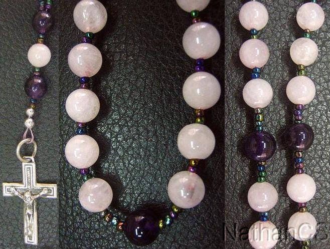 Anglican Episcopal Rosary Pink Quartz, Amethyst and Sterling Silver