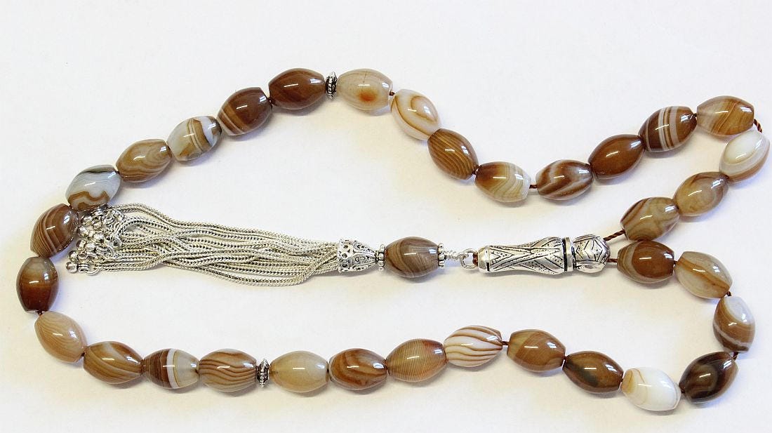 Luxury Prayer Beads Tesbih AA Botswana Agate & Sterling Silver - Top Quality - Collector's