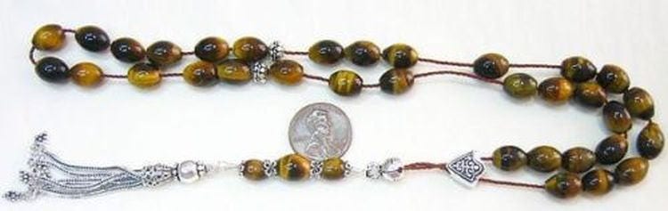 Greek Komboloi worry beads oval Tiger Eye & Sterling Silver