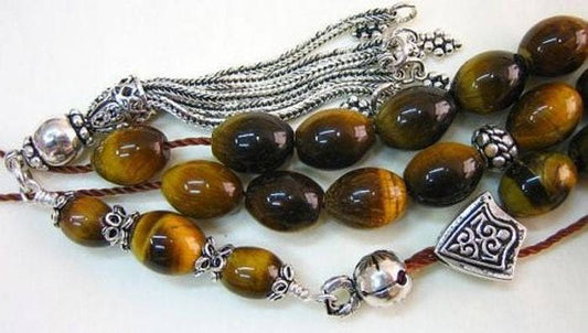 Greek Komboloi worry beads oval Tiger Eye & Sterling Silver