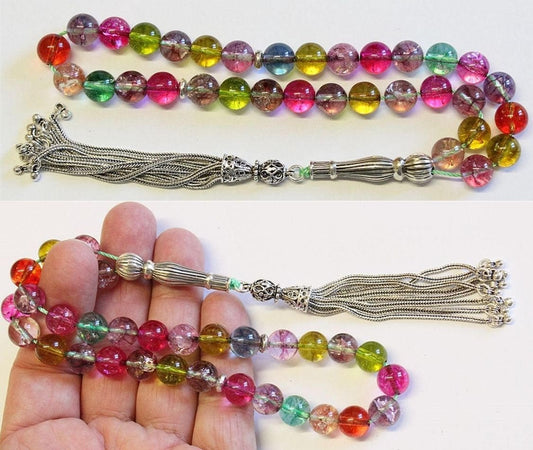 Luxury Prayer Beads Tesbih AA Grade Multicolor Tourmaline & Sterling Silver -Top quality - Collector's
