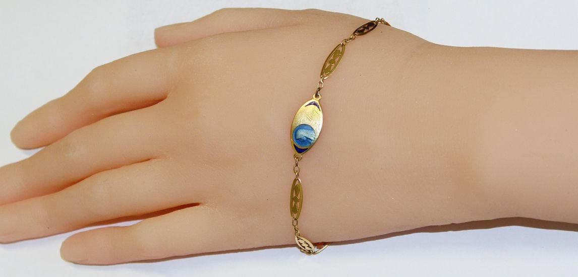 1930’s Communion 18 K Solid Gold Bracelet with Blue Enamel Medal - Unique & Charming