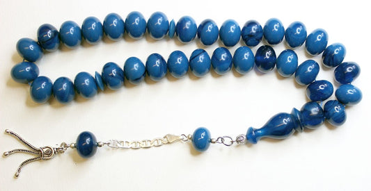 Prayer Beads Tesbih Marbled Blue Black Modern Catalin & Sterling Silver