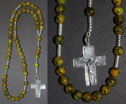 Catholic Rosary Dragon Veins Agate & Sterling Silver - Hand Made