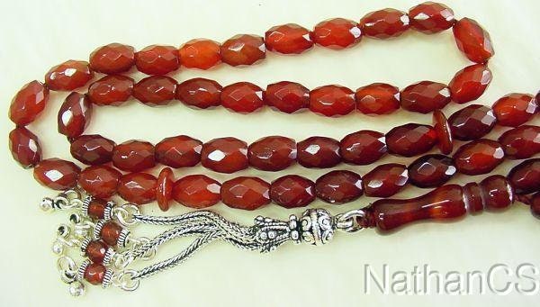 Islamic Prayer Beads Tesbih Gebetskette 99 Beads Faceted Carnelian & Sterling Silver