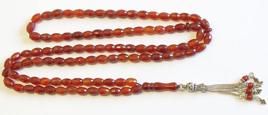 Islamic Prayer Beads Tesbih Gebetskette 99 Beads Faceted Carnelian & Sterling Silver