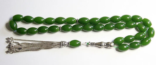 Luxury Prayer Worry Beads Tesbih Komboloi Genuine Oval Emeralds & Stering Silver - Top Quality - Collector's