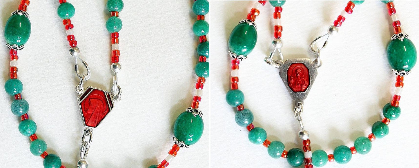 Catholic Rosary Genuine Round Aventurine - Lourdes Vintage Cross and Center