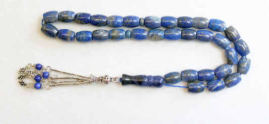 Prayer Beads Komboloi Collector's Quality Barrel Afgan Lapis & Sterling Tesbih