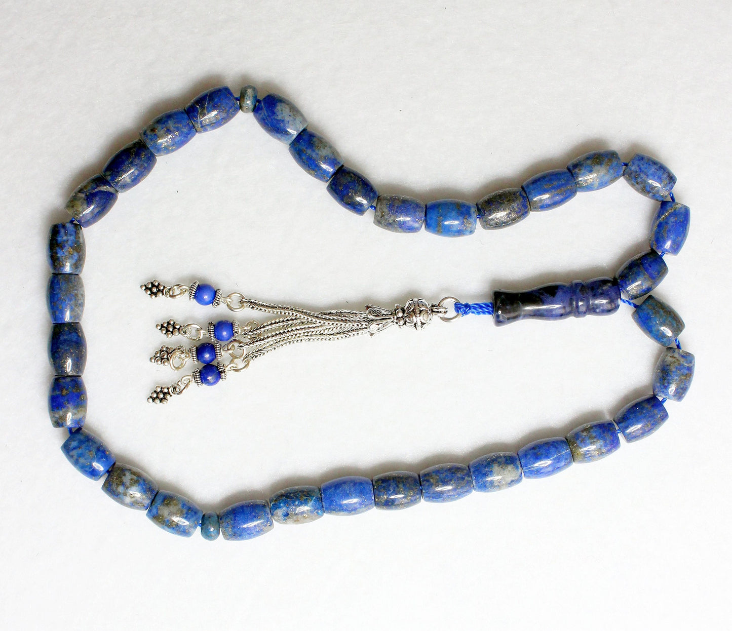 Prayer Beads Komboloi Collector's Quality Barrel Afgan Lapis & Sterling Tesbih