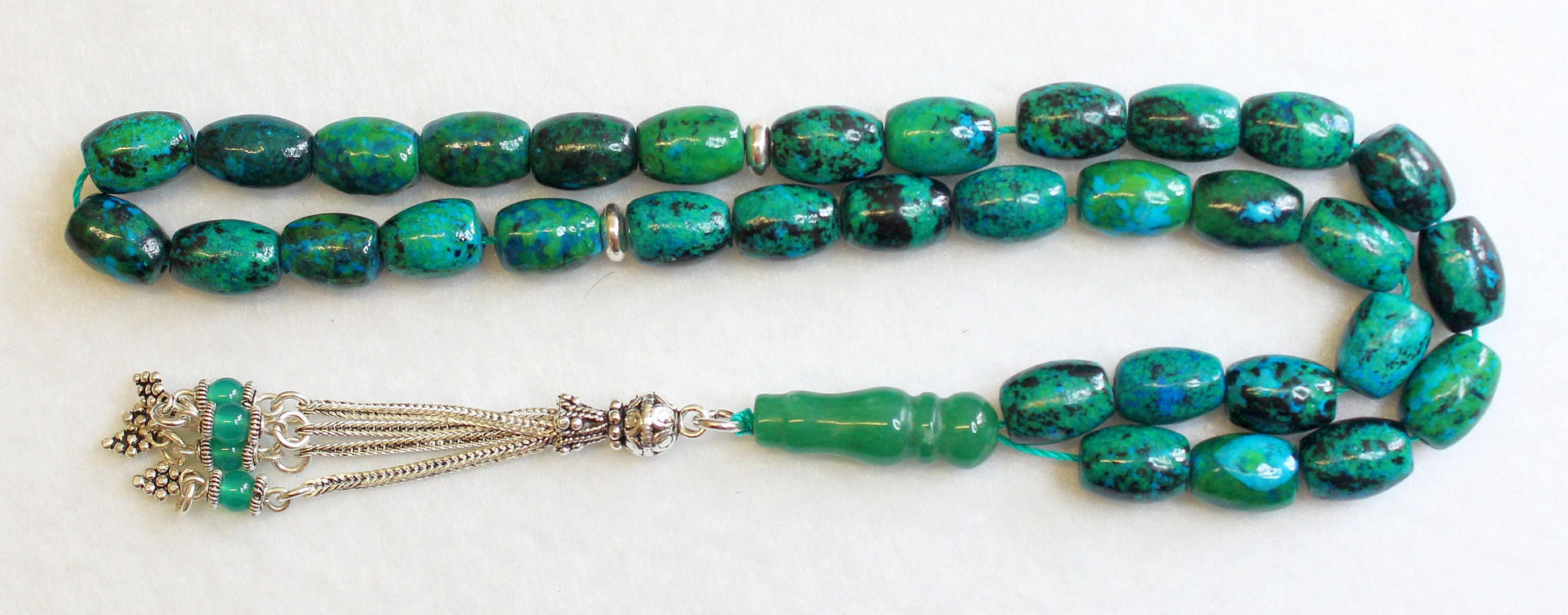 Prayer Beads Tesbih Gebetskette OVAL CHRISOCOLLA & Sterling Silver