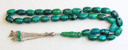 Prayer Beads Tesbih Gebetskette OVAL CHRISOCOLLA & Sterling Silver