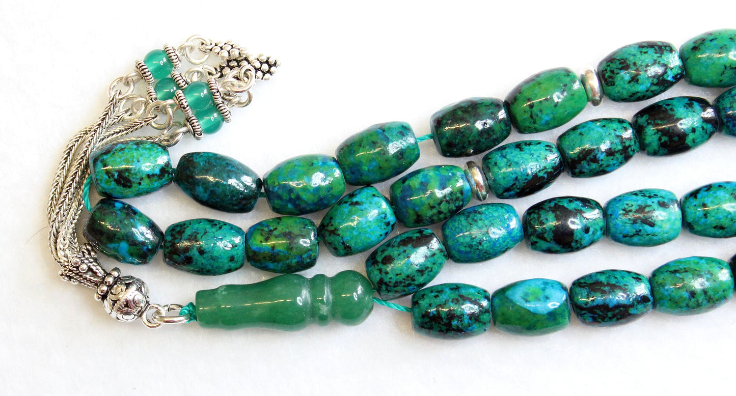 Prayer Beads Tesbih Gebetskette OVAL CHRISOCOLLA & Sterling Silver