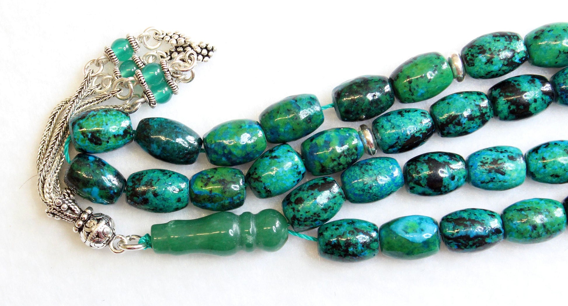 Prayer Beads Tesbih Gebetskette OVAL CHRISOCOLLA & Sterling Silver