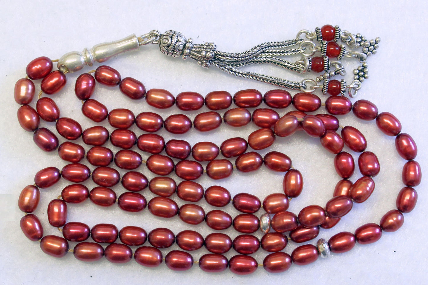 Islamic Prayer Beads Cherry Copper Genuine Pearl Beads & Sterling Silver