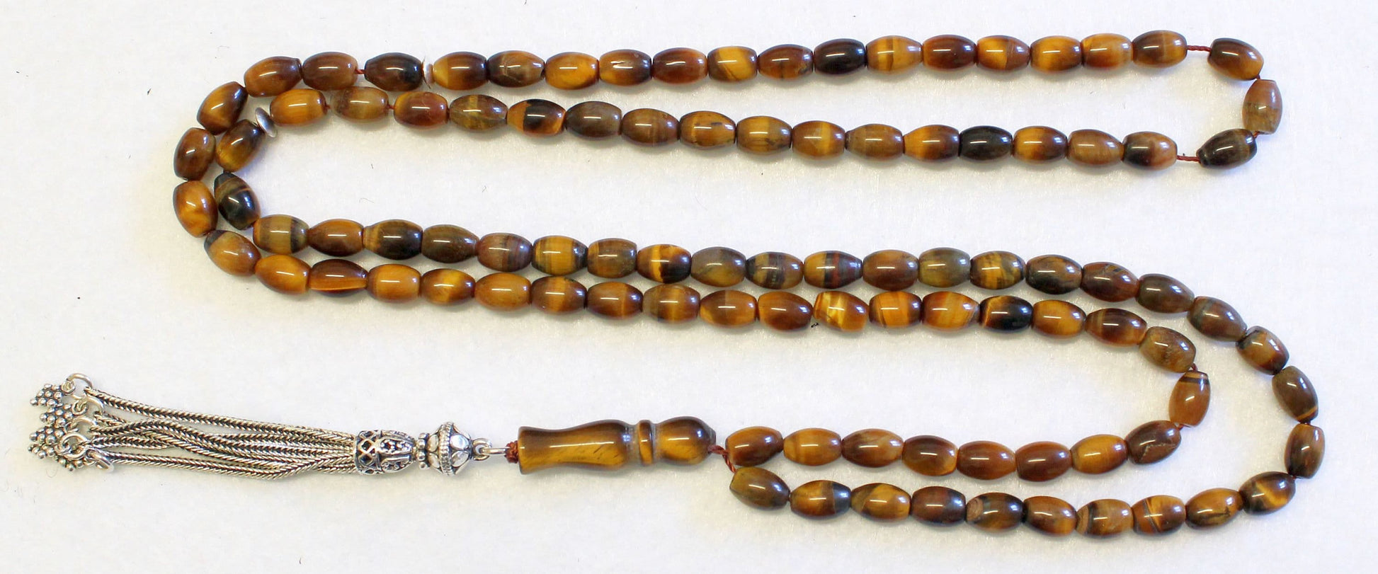 Islamic Prayer Beads Gebetskette 99 Oval Tiger Eye & Sterling Silver