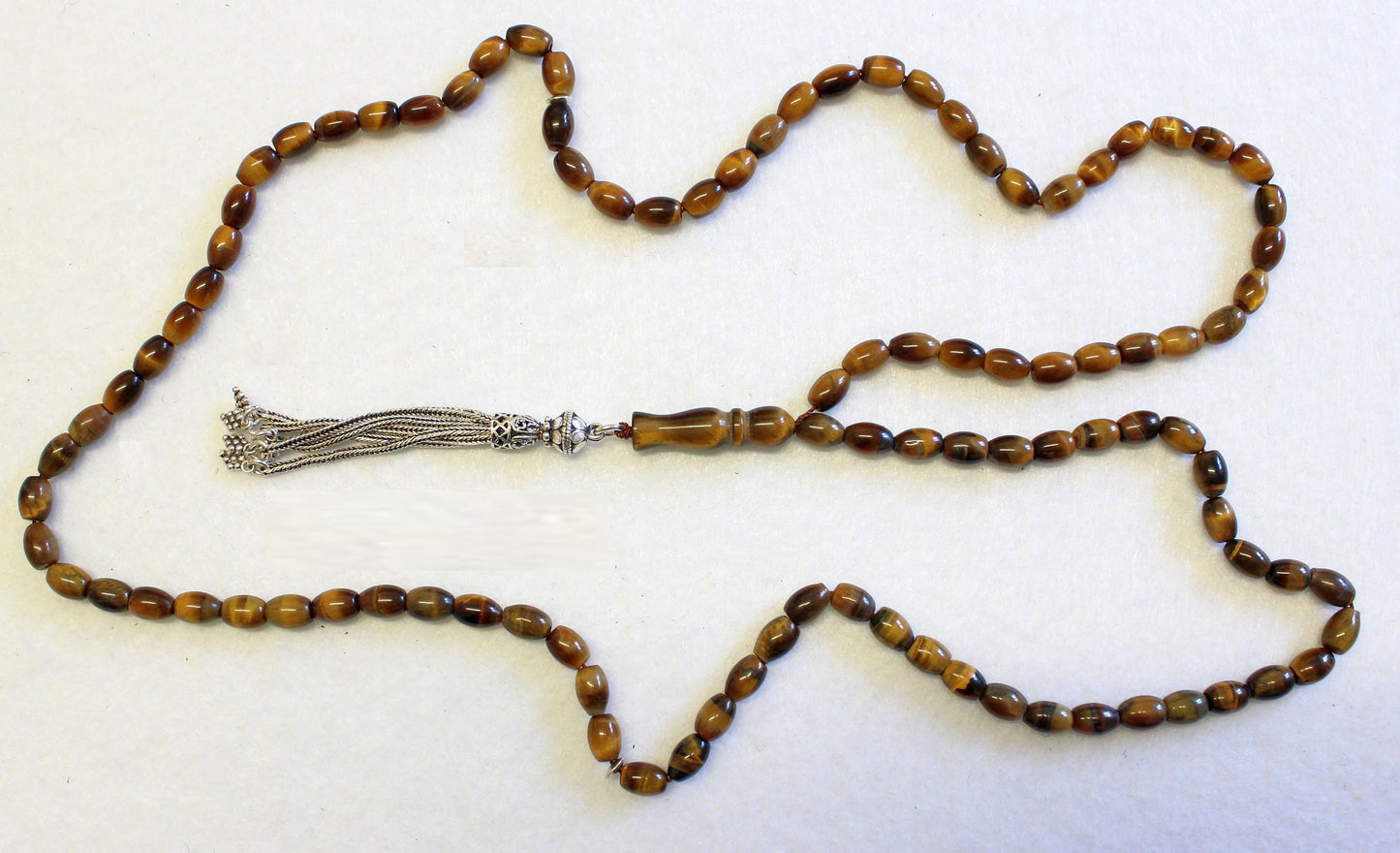 Islamic Prayer Beads Gebetskette 99 Oval Tiger Eye & Sterling Silver
