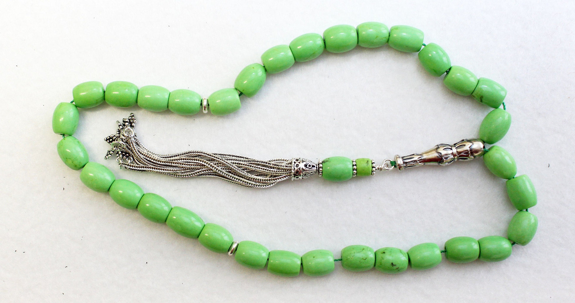 Luxury Prayer Beads Tesbih Lime Turquoise & Sterling -Top Quality- Collector's