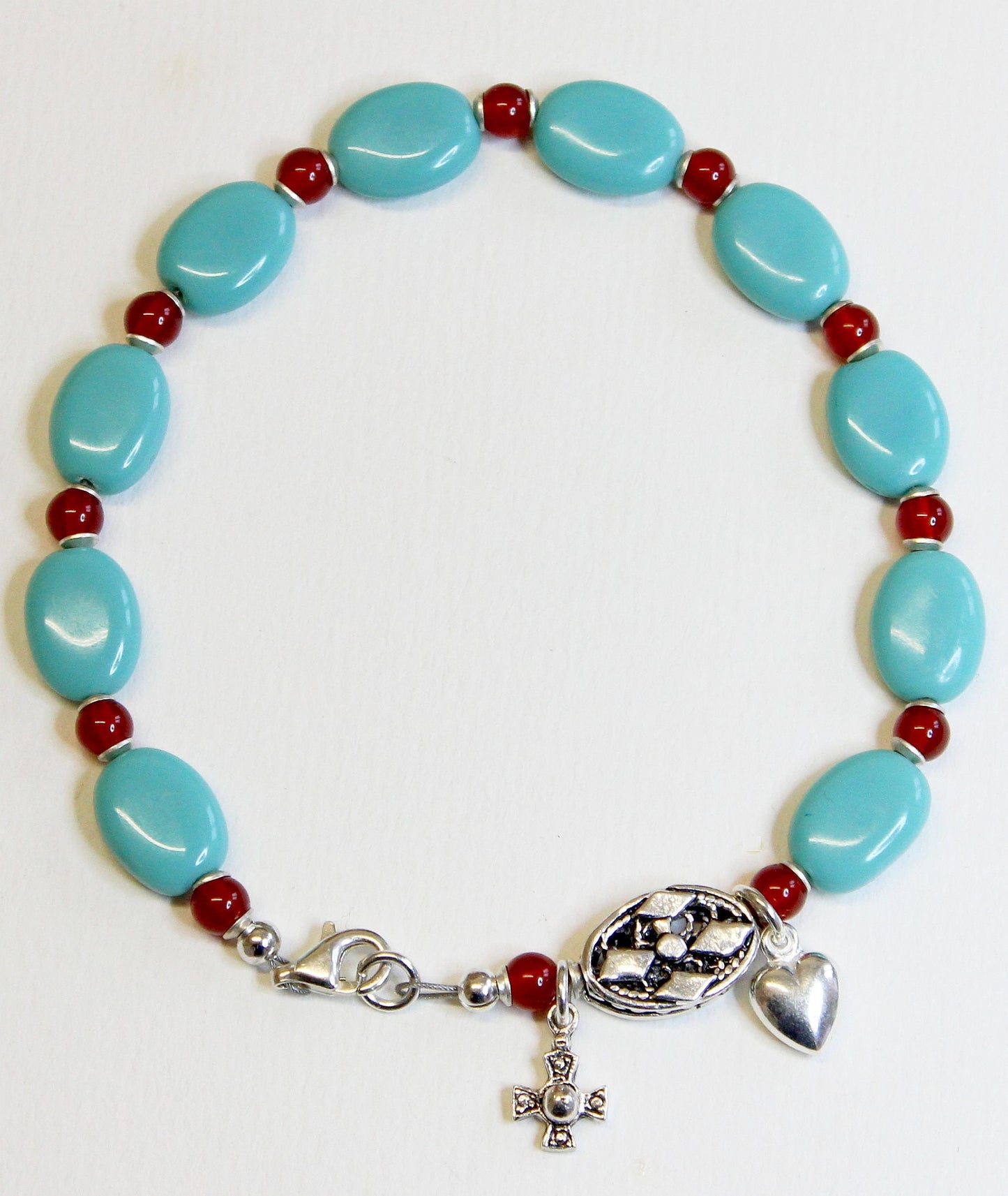 Catholic Rosary Bracelet Turquoise Carnelian & Sterling Silver