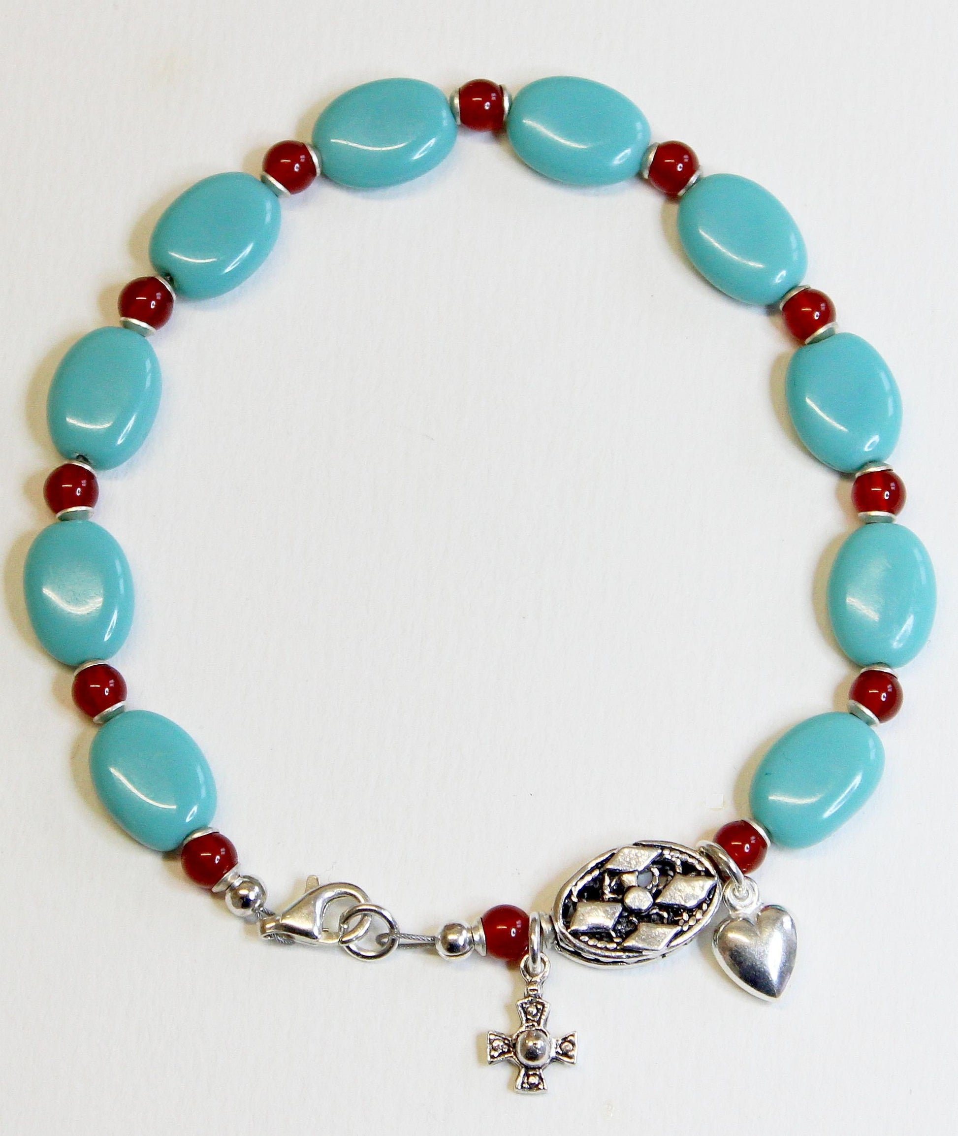 Catholic Rosary Bracelet Turquoise Carnelian & Sterling Silver