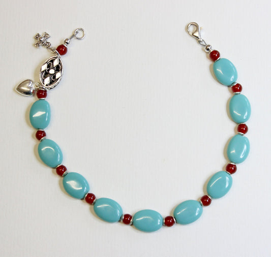 Catholic Rosary Bracelet Turquoise Carnelian & Sterling Silver