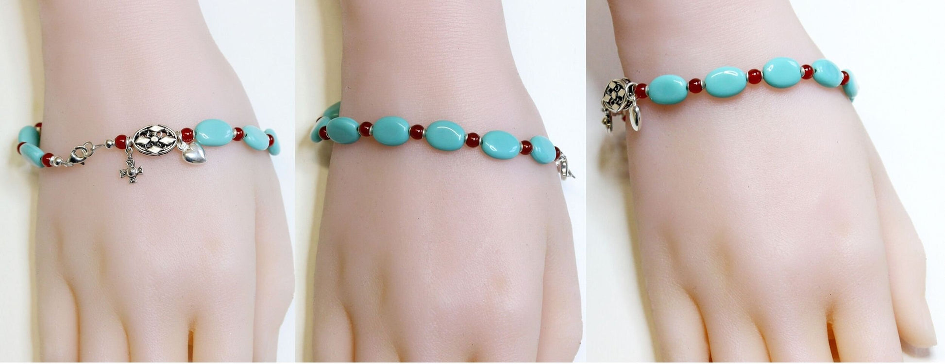 Catholic Rosary Bracelet Turquoise Carnelian & Sterling Silver