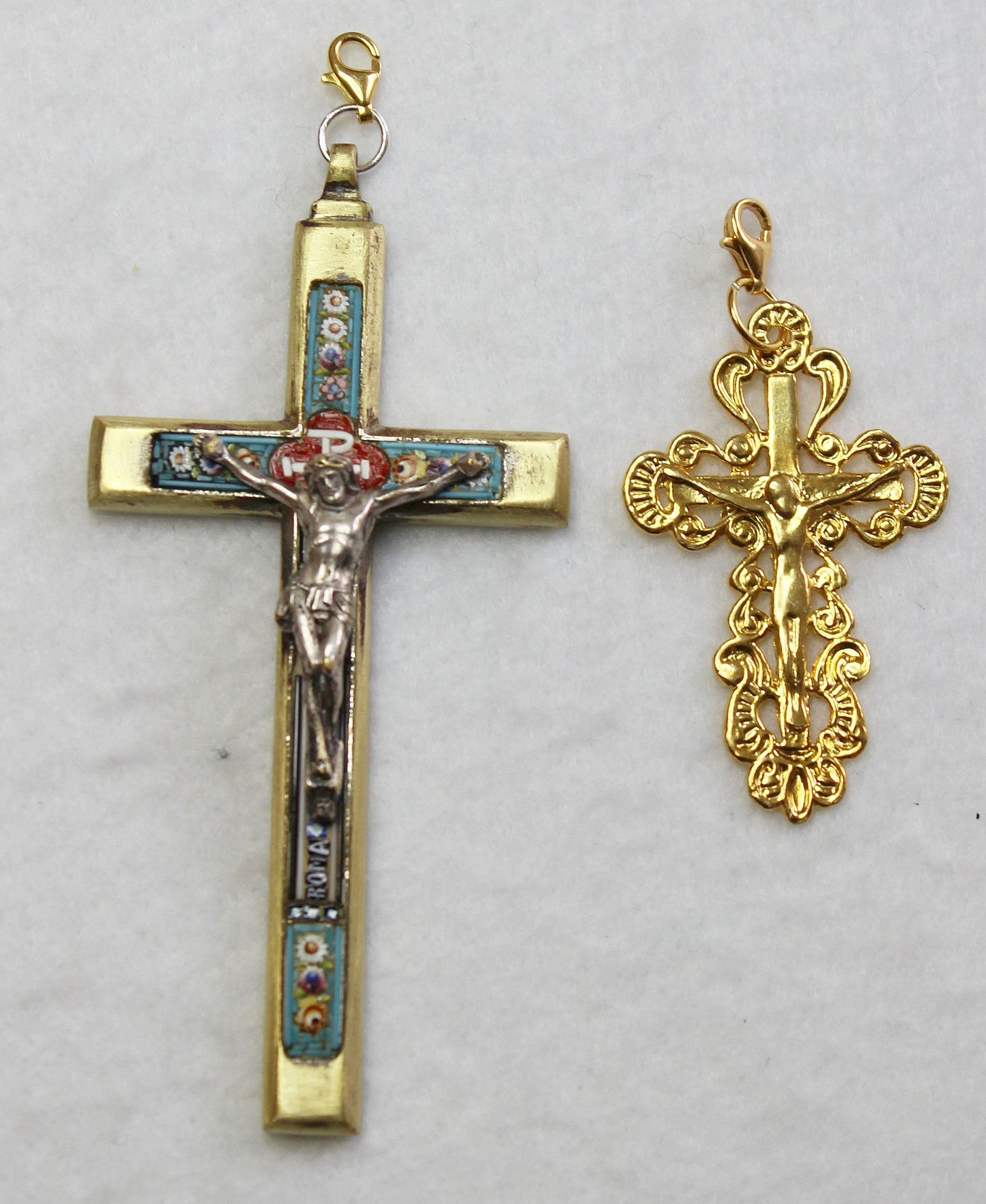 Catholic Rosary Sapphire, Vermeil & Micro Mosaic, Wearable, 9 Uses, 2 crosses – RARE - UNIQUE