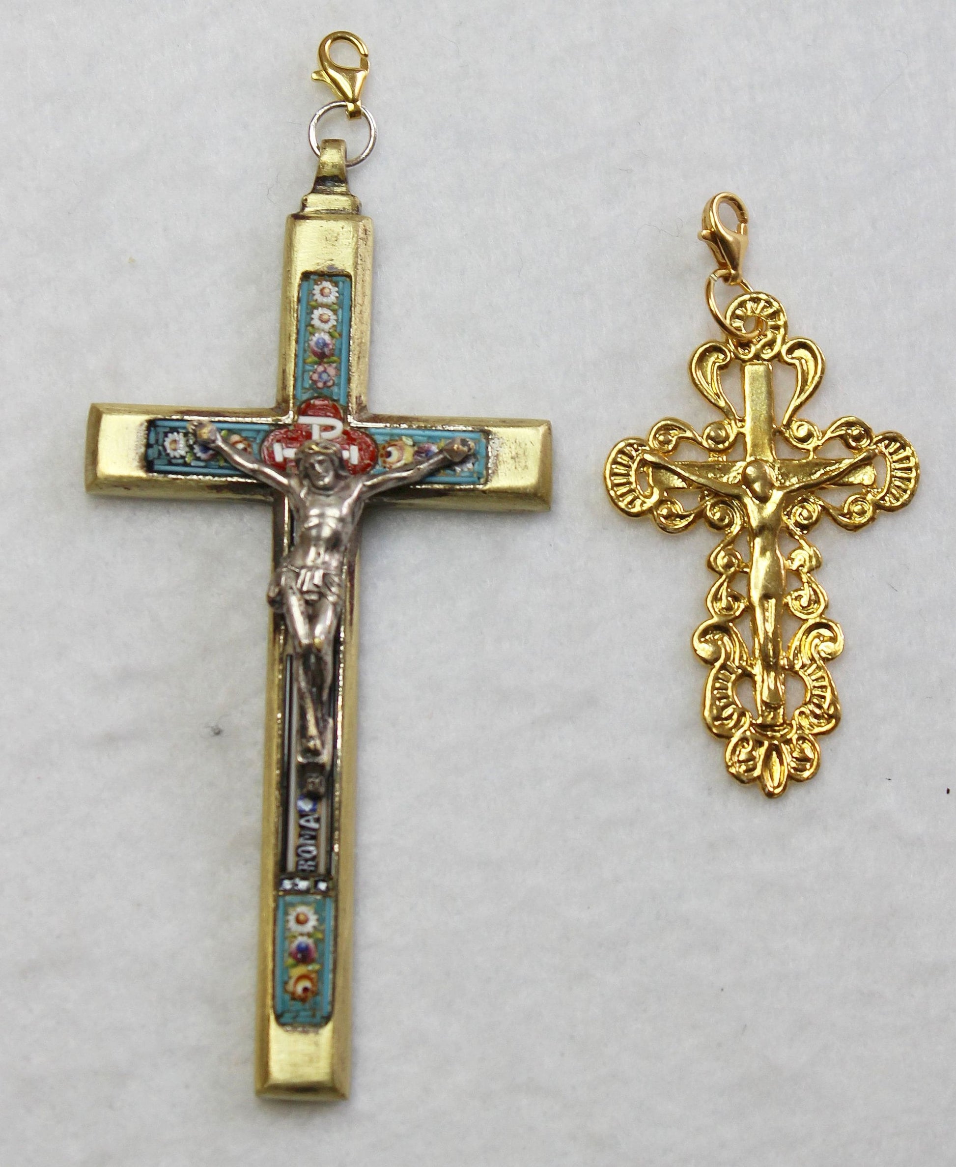 Catholic Rosary Sapphire, Vermeil & Micro Mosaic, Wearable, 9 Uses, 2 crosses – RARE - UNIQUE