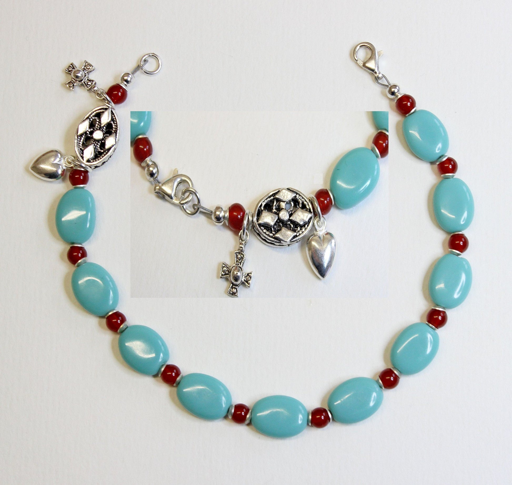 Catholic Rosary Bracelet Turquoise Carnelian & Sterling Silver