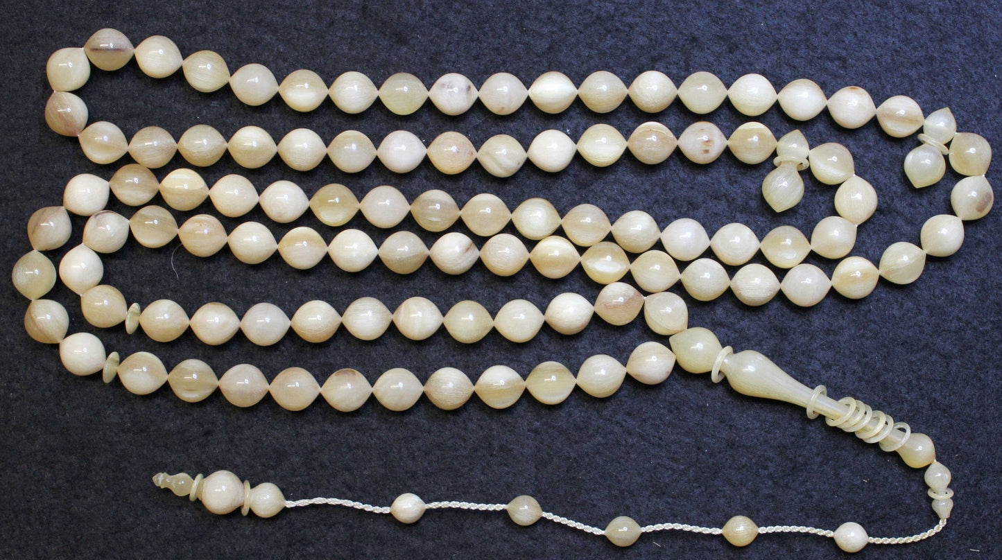 Islam Prayer Beads Tesbih Wild Goat Horn 99 Beads Gebetskette Exceptional Carving - High Rarity